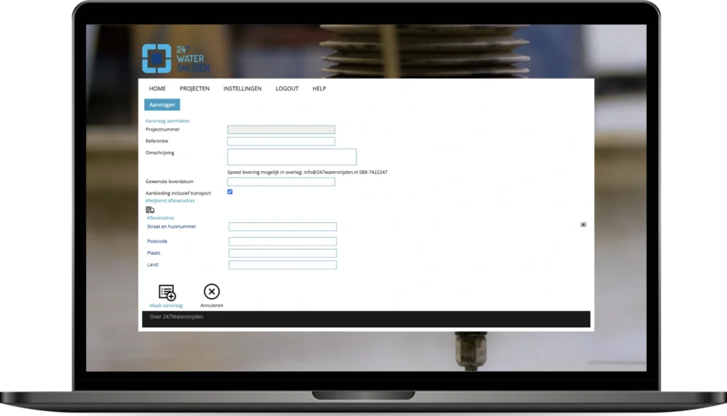 247Watersnijden portal aanvragen